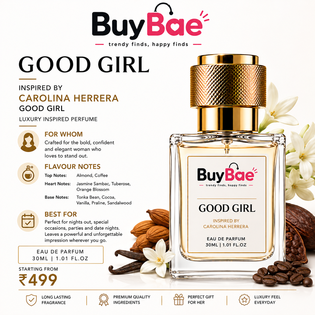 BuyBae Good Girl Inspired Luxury Perfume | Long Lasting Eau De Parfum | 30ml