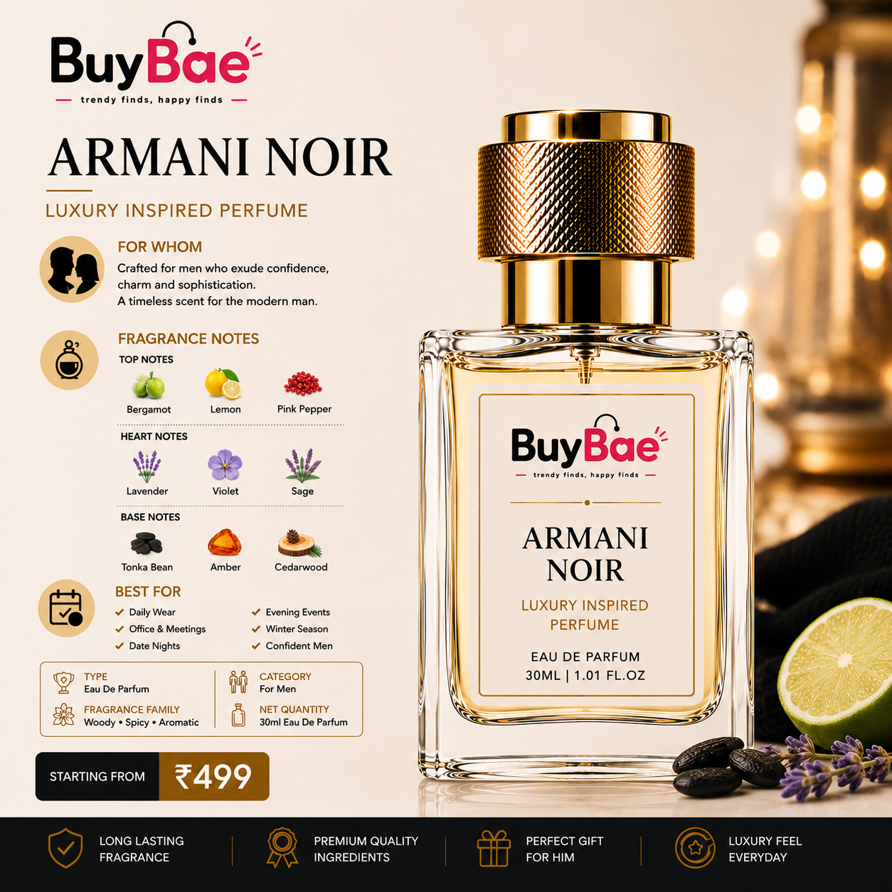 BuyBae Armani Noir – Luxury Inspired Perfume For Men | 30ml