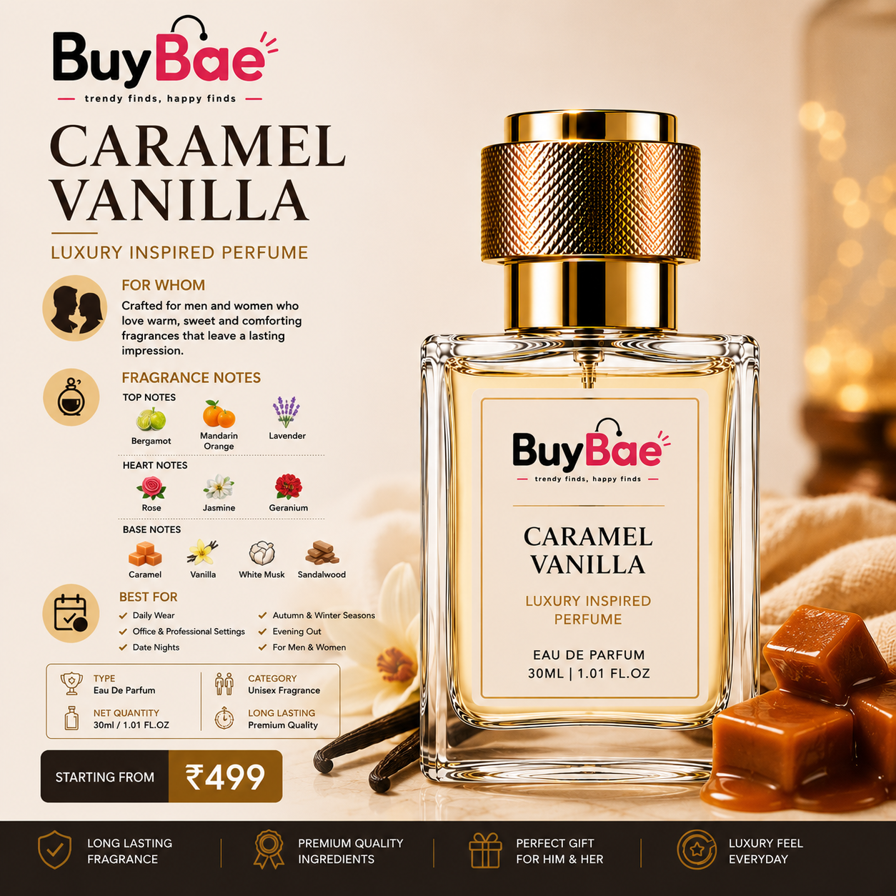 BuyBae Caramel Velvet – Premium Long-Lasting Perfume | 30ml